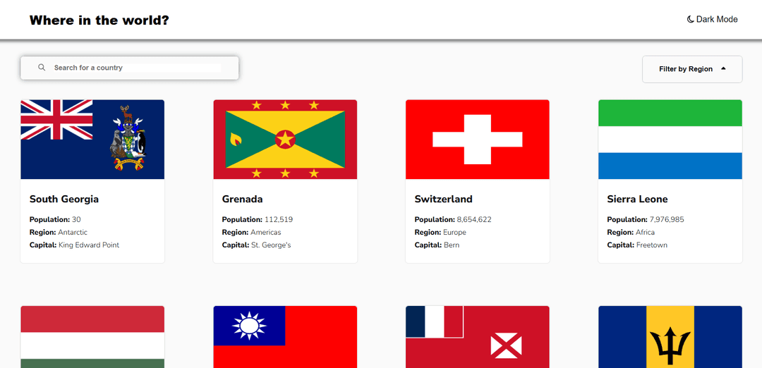 rest countries api with color theme switcher
