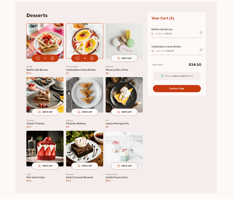 product list with cart